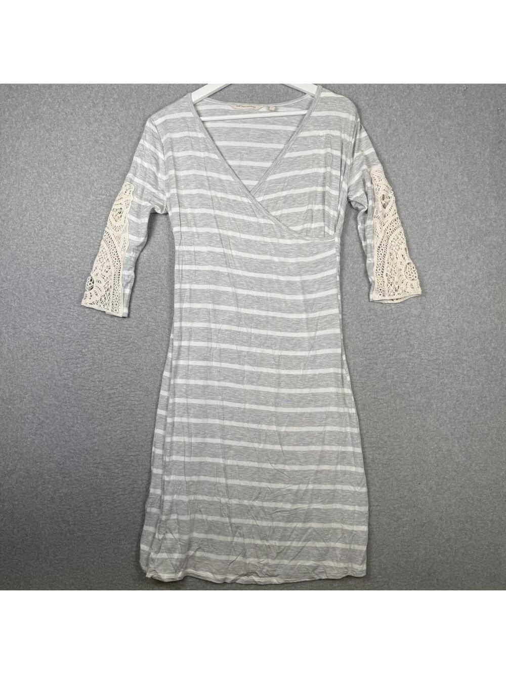 Soft Surroundings Women's Size Small Surplice Gray 3/4 Sleeve Midi Dress